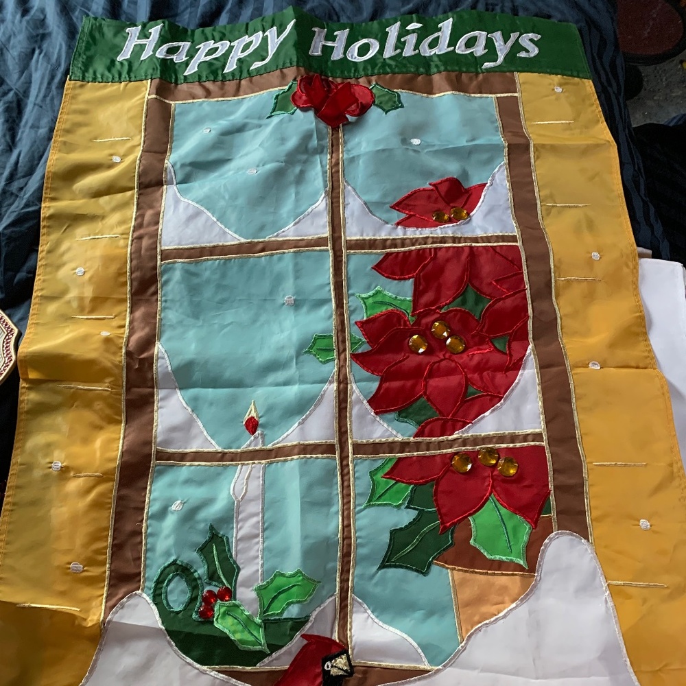 Christmas Holiday Flag with a Scene of a Snowy Window and Cardinal!